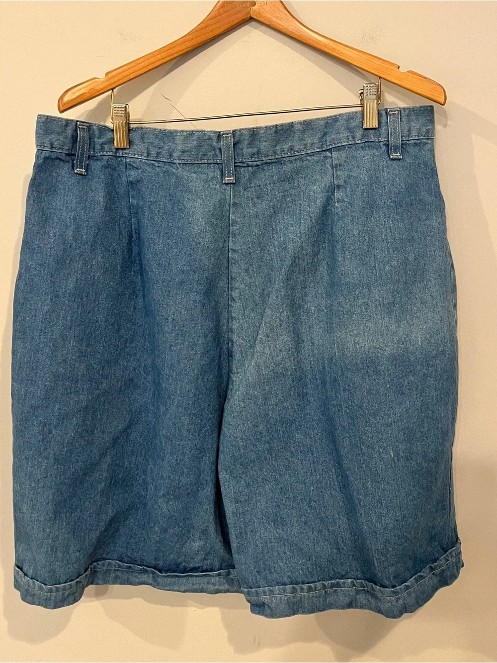 Vintage French Navy Casual Blue Denim Jean Shorts with Pleated Front Plus Size